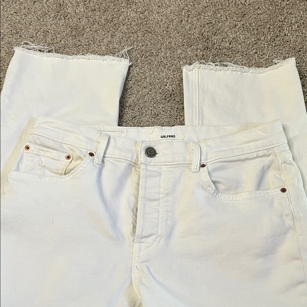 GRLFRND Tatum Bronco White Cropped Frayed Hem Button Fly Jeans Size 28